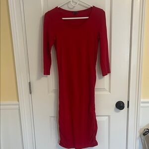Express Red Midi Dress w/ ruched side detail